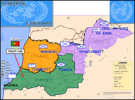 Mapa da UNIFIL - Participação Nacional