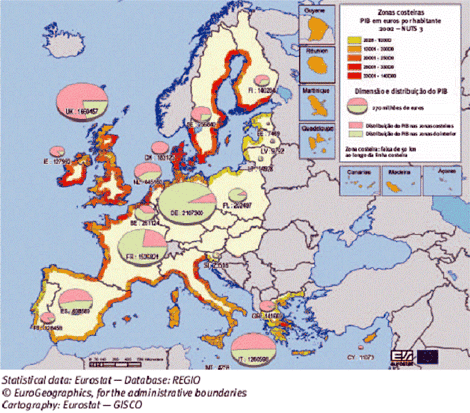 Zonas Costeiras - PIB em Euros por Habitante 2002